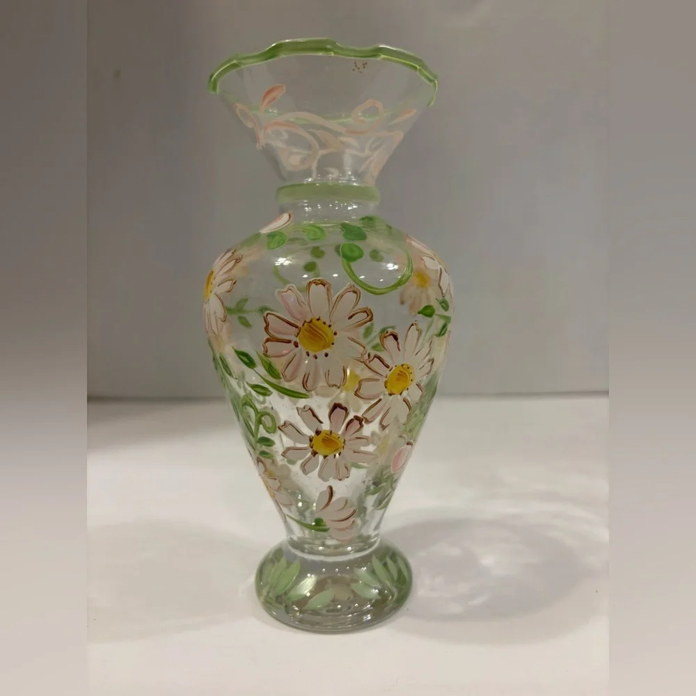 Vintage Tracy Porter boho hand painted floral design set of 2 glass bud vases